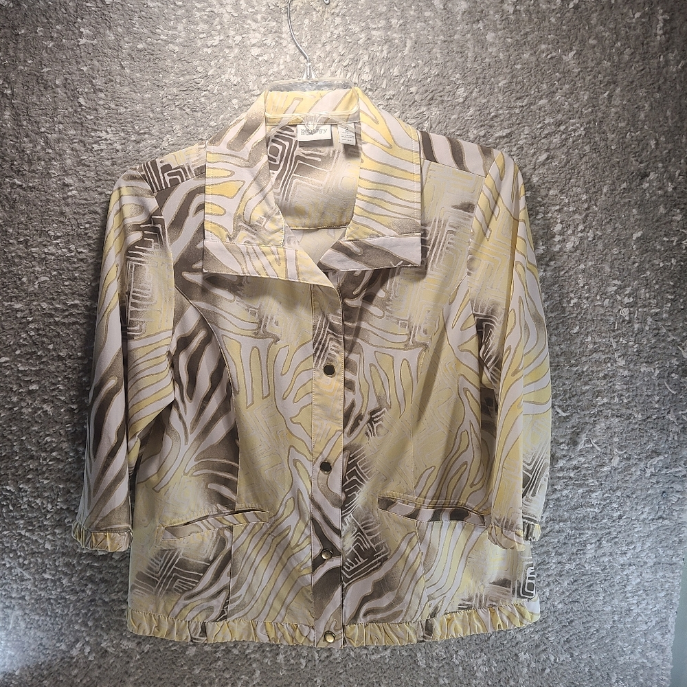 Chico's Abstract Yellow and Gray BlouseZENERGY By CHICO'S Women Polyester Jacket